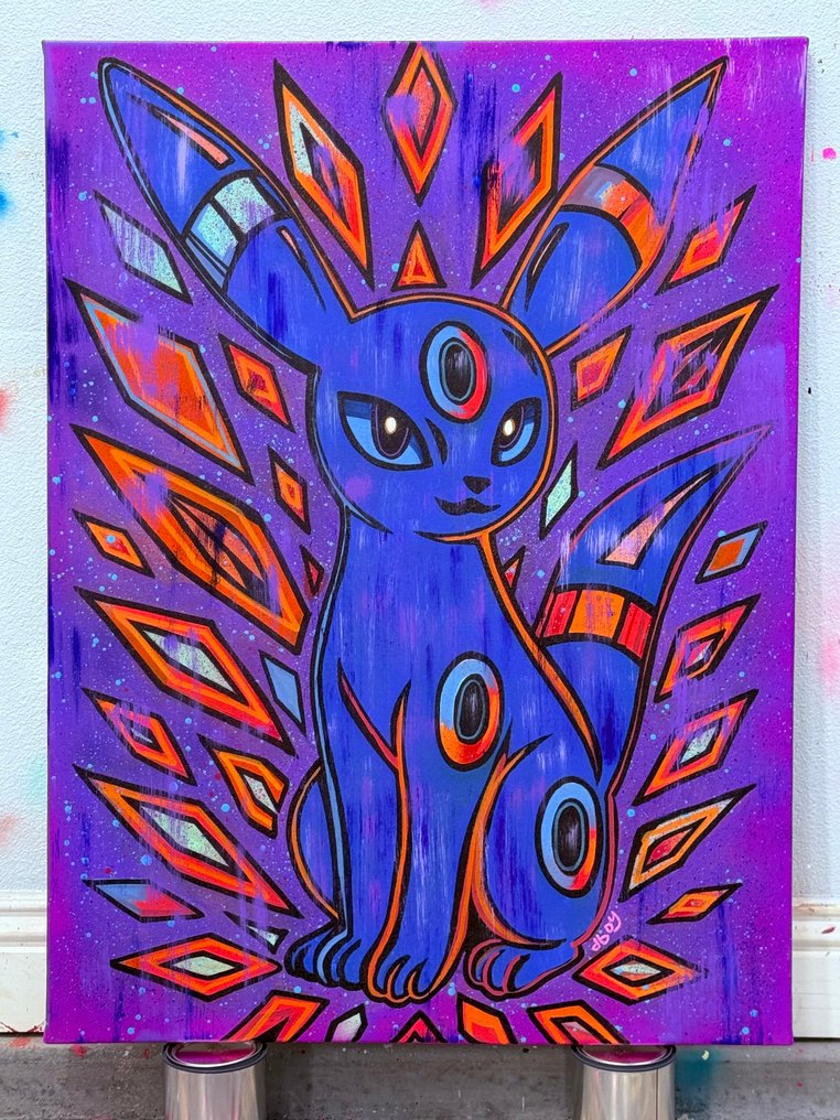 Dillon Boy (1979) - Original Hand-Painted DBOY Umbreon Eevee Pokemon Painting Graded PSA 10 Pop Art #3.2