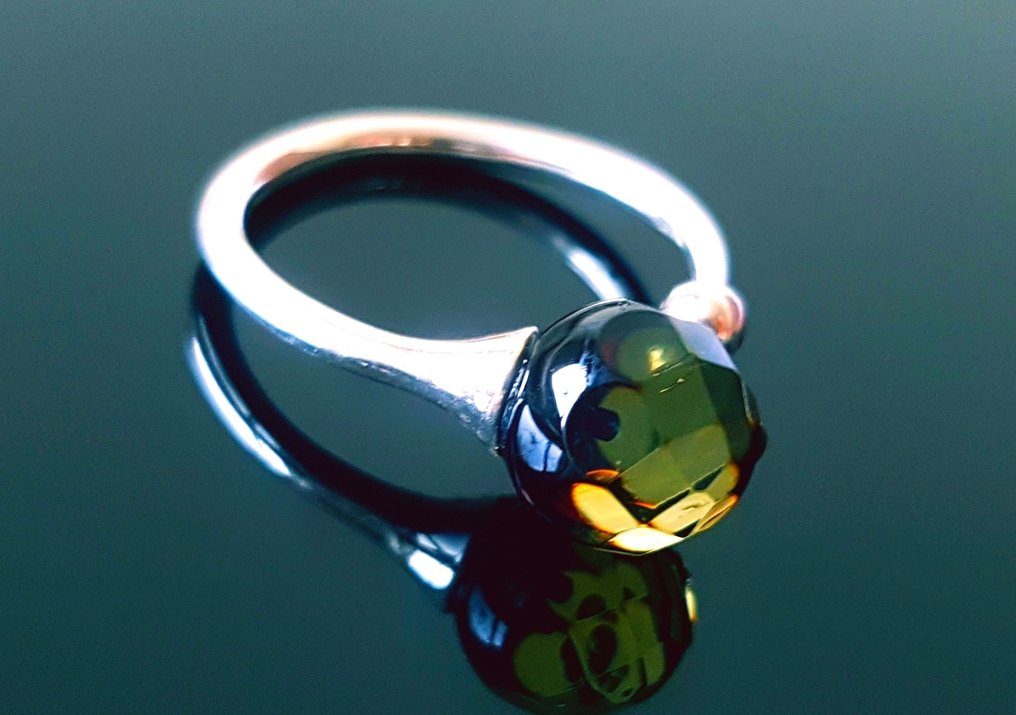 Μοναδικό δαχτυλίδι από φυσικό Βαλτικό κεχριμπάρι - Στρογγυλές πολύπλευρες χάντρες κεχριμπαριού - - Κεχριμπάρι  (χωρίς τιμή ασφαλείας) #2.1