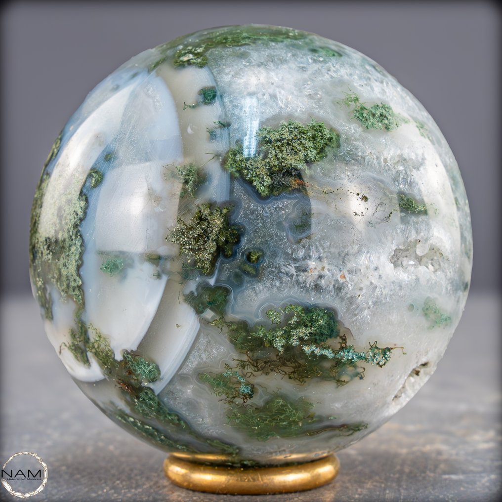 天然苔藓玛瑙球 完美体现的自然联系，巴西- 456.24 g #1.0