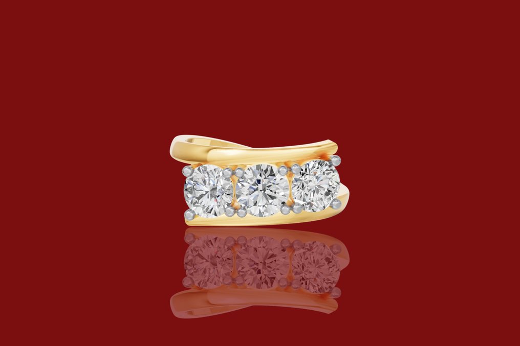 Ring - 14 karat Gull -  2.17ct. tw. Diamant (Lab-dyrket) #1.0