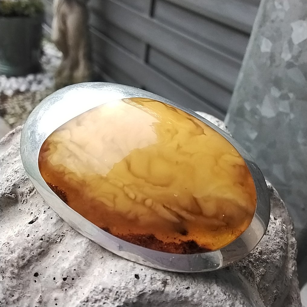 没有保留价 - 胸针 奶油糖伯恩斯坦胸针 / 纯银 / 大师印记 / 复古 / 6.5厘米 x 4.5厘米 琥珀 #2.1