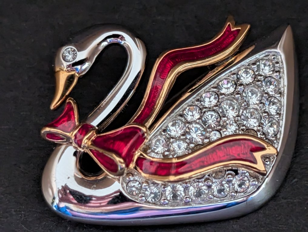 Statue, Swarovski broche zwaan - 2.6 cm - Metall, Rhodium-beschichtet - 1990 #4.3