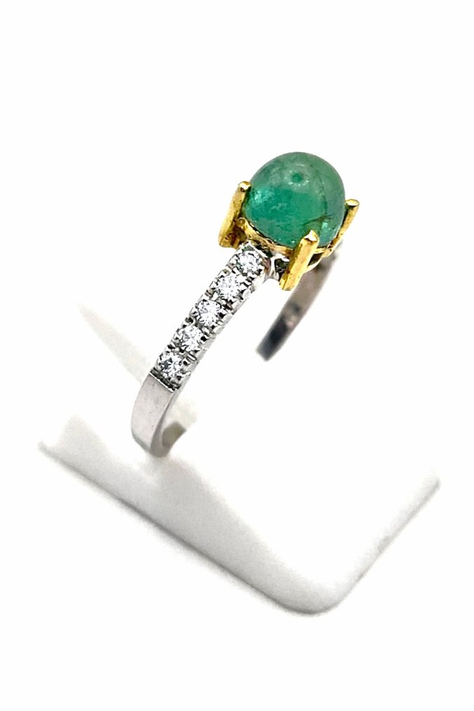 Sans prix de réserve - Bague - 18 carats Or jaune, Argent -  1.55ct. tw. Émeraude - Diamant #1.0