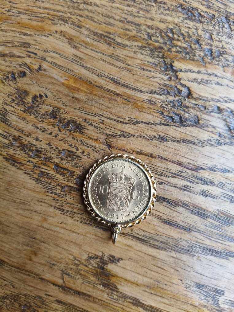 Ολλανδία. Wilhelmina. 10 Gulden 1917 Inclusief afneembare gouden hanger #3.2