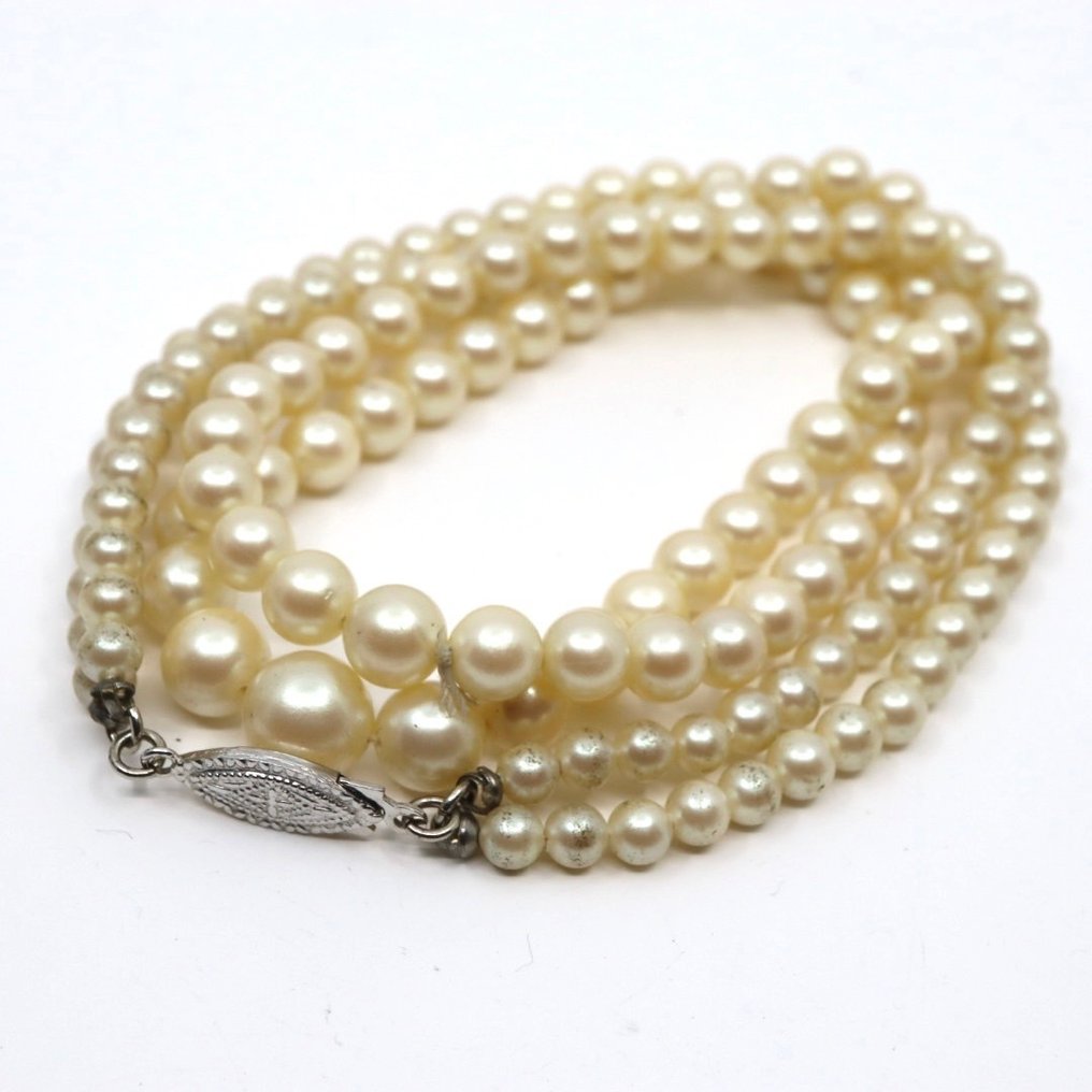 χωρίς τιμή ασφαλείας - Κολιέ Ασημί Μαργαριτάρι - Εκλεπτυσμένο διπλό κούμπωμα #1.0