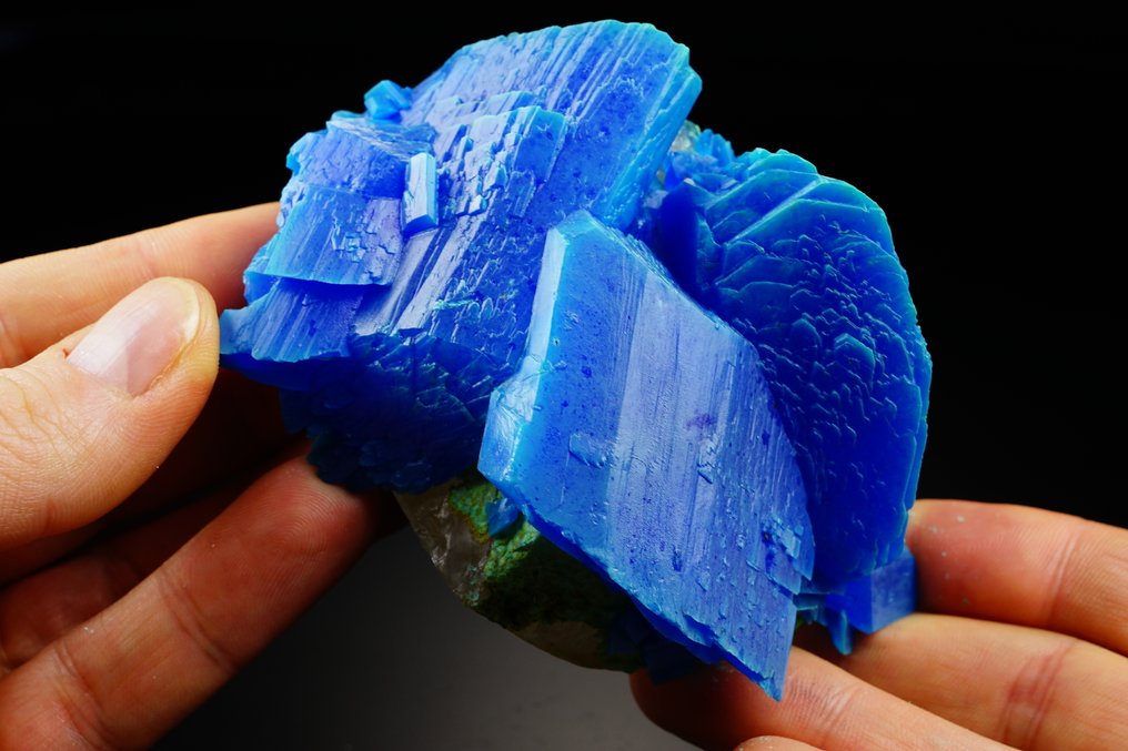 电海水晶 - 蓝色 CHALCANTHITE 玻璃基质上的奇幻水晶 无底价 - 高度: 10.2 cm - 宽度: 7 cm- 396 g #1.0