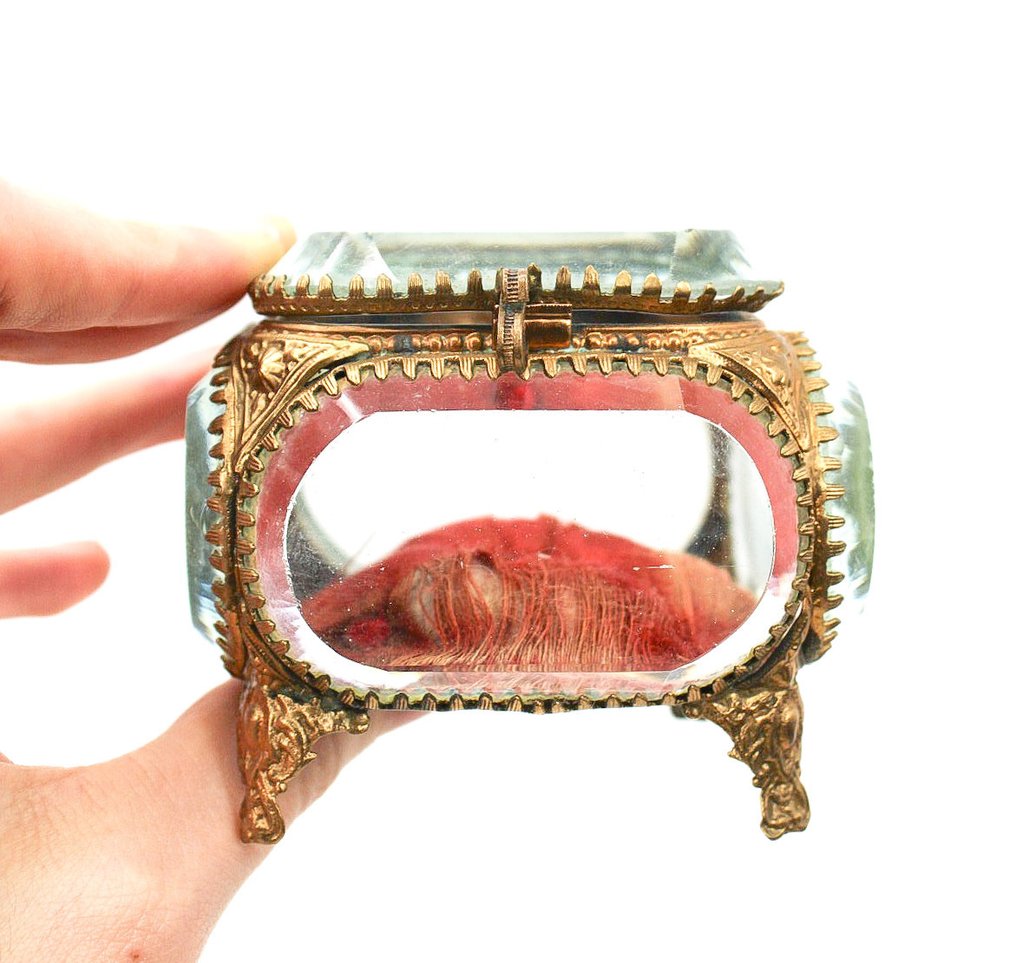 Coffret à bijoux 5 verres biseautés Napoléon III - Κουτί κοσμημάτων - τετράγωνο γυαλί, Ορείχαλκος #1.0