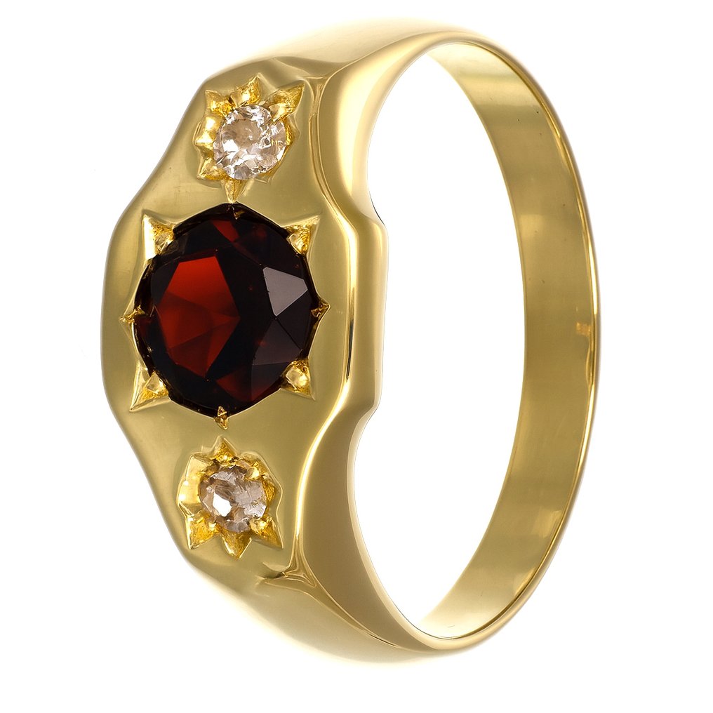 Δαχτυλίδι - 18 καράτια Κίτρινο χρυσό - 0.90ct. tw. Γρανάτης - Διαμάντι #1.0