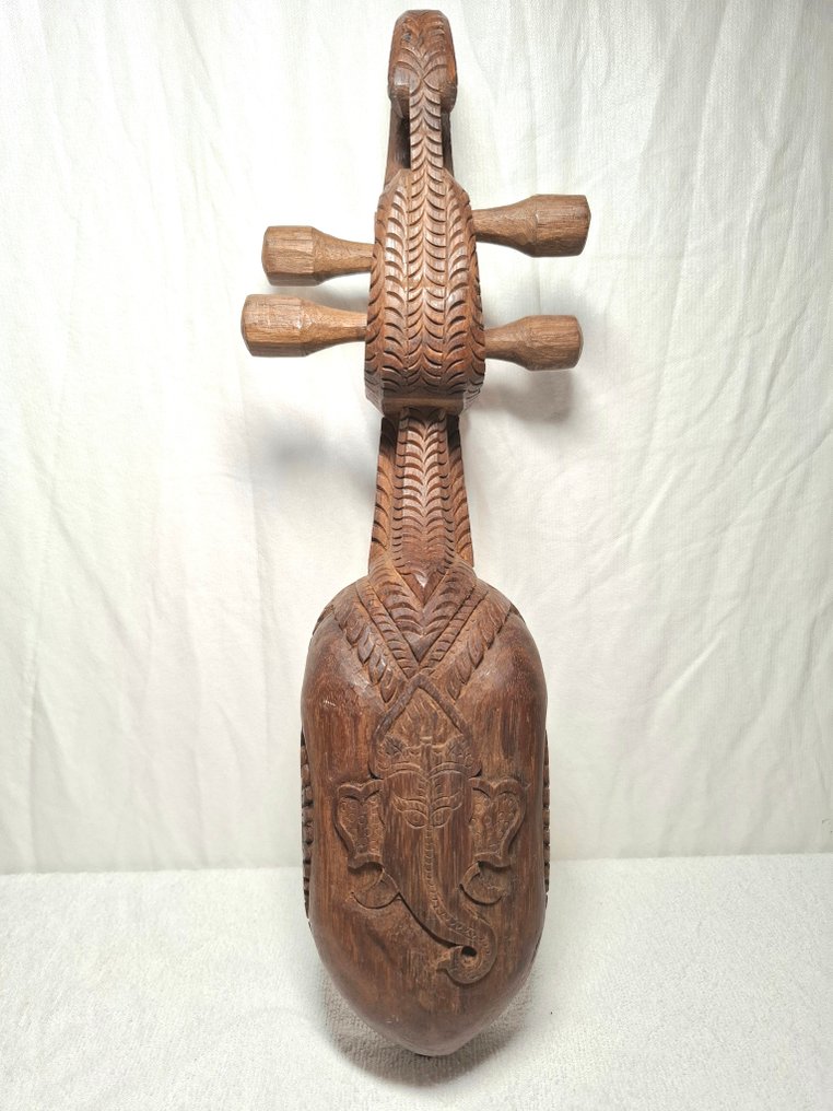 Άγαλμα, Snaarinstrument Ganesha-reliëf - 6 cm - Ξύλο #3.2