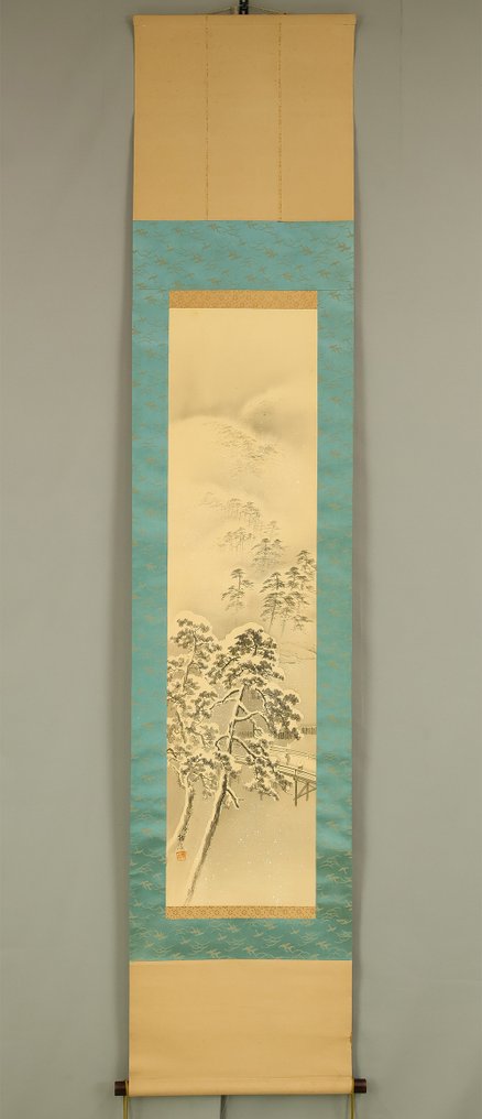 Pine Forest in Snow and Bridge over River with Original Box (Tomobako) - with signature and seal 'Baishu' 梅舟 - Ιαπωνία  (χωρίς τιμή ασφαλείας) #1.0