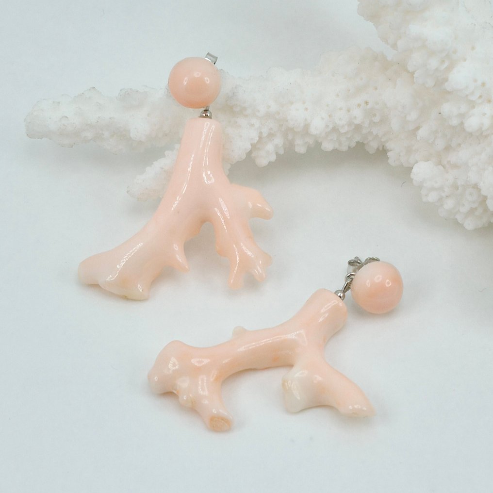 Coral - Prata - Brincos - Corallo Rosa #1.0