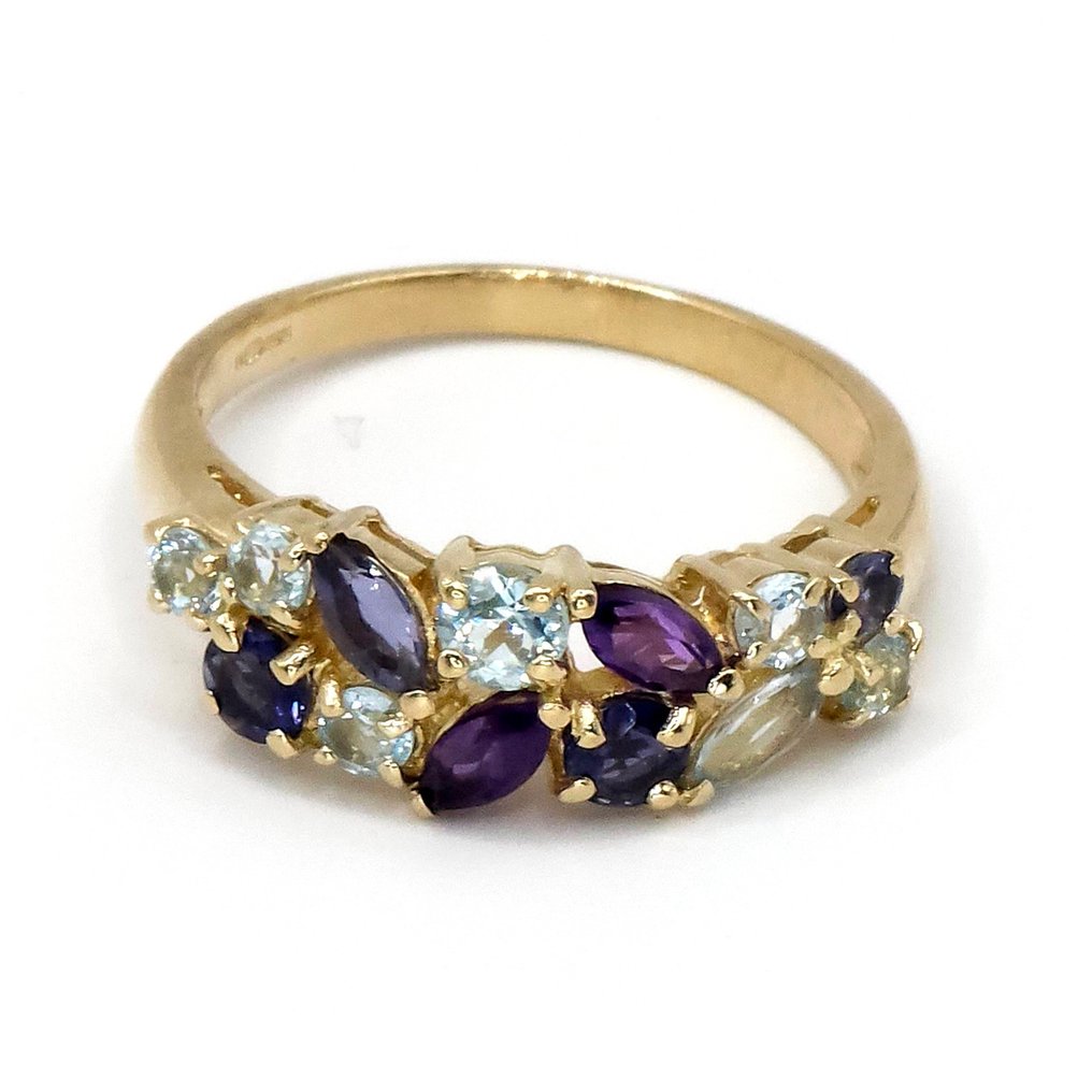 Sans prix de réserve - Bague de cocktail - 9 carats Or jaune, Aigue-marine naturelle et améthyste - Groupe de cocktails de mariage #3.2