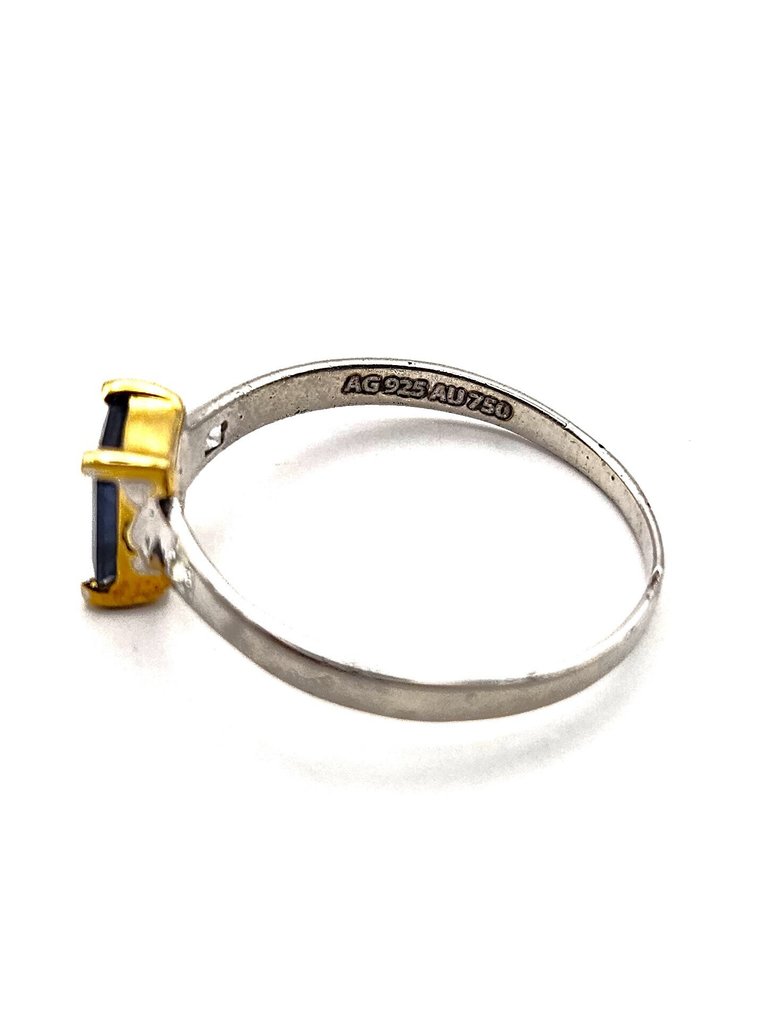 Sans prix de réserve - Bague - 18 carats Or jaune, Argent -  0.97ct. tw. Saphir - Diamant #3.2