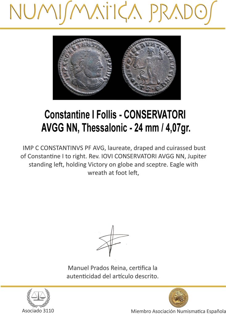 Ρωμαϊκή Αυτοκρατορία. Constantine I (AD 306-337). Follis CONSERVATORI AVGG NN, Thessalonic (χωρίς τιμή ασφαλείας) #1.0