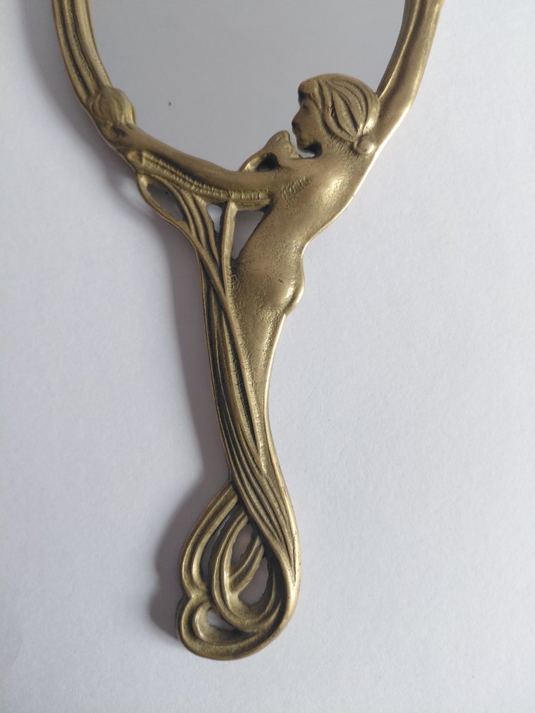 Hand mirror  - Brass - Art nouveau, gilded, figure #1.0