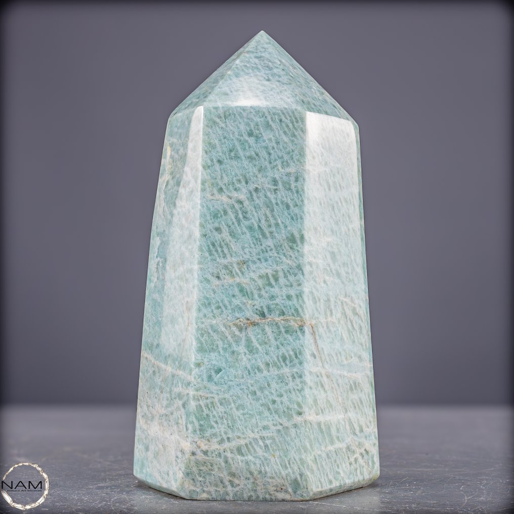 Natural Amazonite Obelisk Calm elegance in rare, uniform color quality.- 1004.05 g #2.1