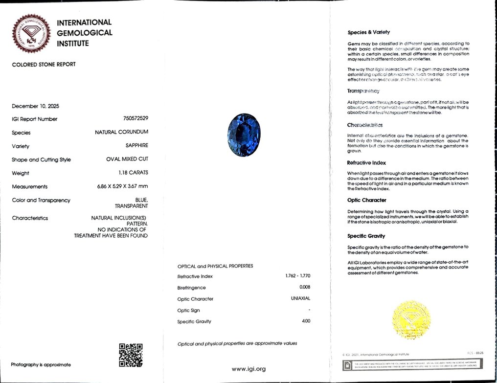 没有保留价 蓝色 蓝宝石  - 1.18 ct - 国际宝石研究院（IGI） - 未加热 #2.1