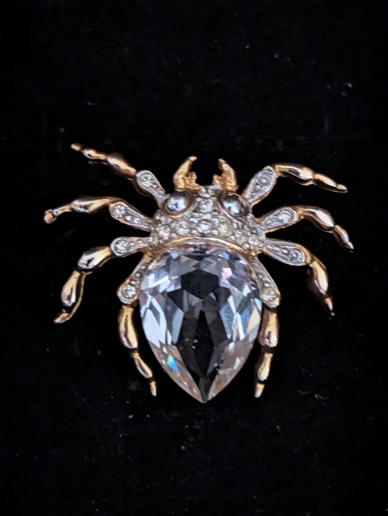 Beeld, Swarovski broche spin - 2.4 cm - Metaal, rodium plated - 1980 #1.0