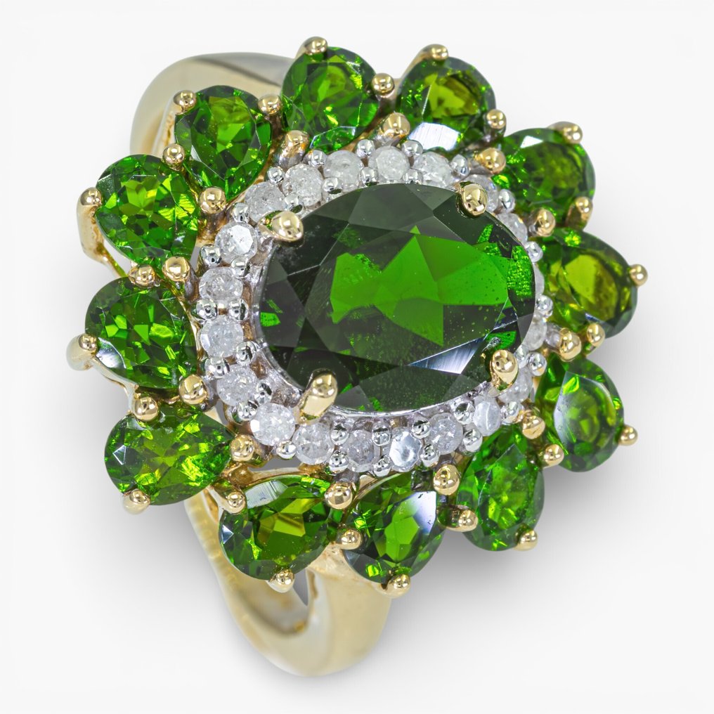 沒有保留價 - 戒指 - 14 克拉 白金, IGI Antwerp -  3.60ct. tw. 鉆石 (天然) - 金綠寶石 #1.0