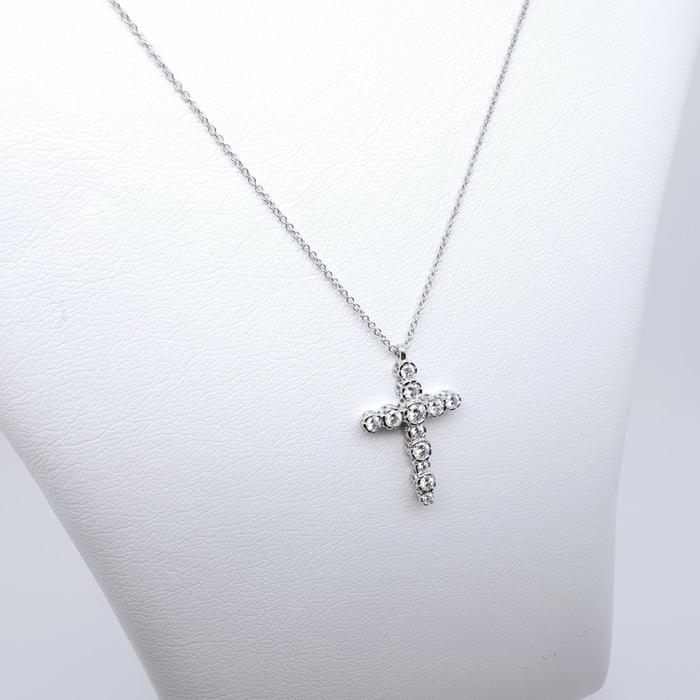 吊坠项链 - 18K包金 白金 钻石 (天然)  #1.0