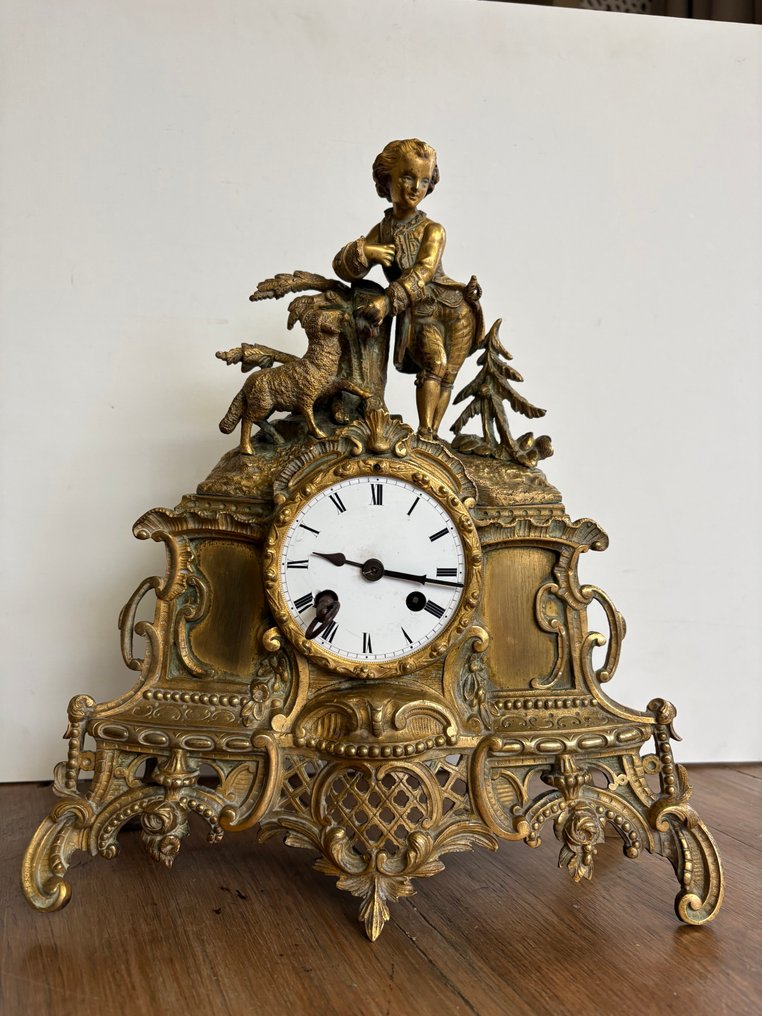 雕像壁爐架座鐘 - Franse makelij -   青銅色, 粗鋅, 黃銅 - 1850-1900 - 镀金的青铜钟 #1.0