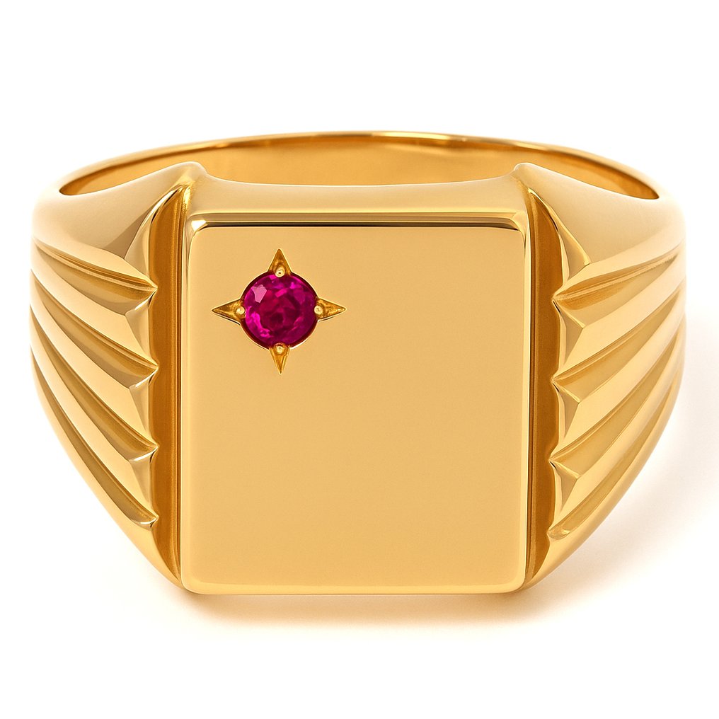 Ring - 18 kt. Yellow gold -  0.05ct. tw. Ruby #3.2