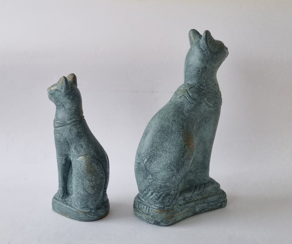Statue, 2 Bastet Katten - 28 cm - Gips #2.1