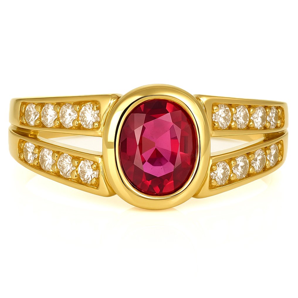 Δαχτυλίδι - 18 καράτια Κίτρινο χρυσό -  1.50ct. tw. Ρουμπίνι - Διαμάντι #2.1