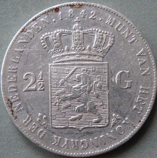 Ολλανδία. Willem II. 2 1/2 Gulden 1842 schaars #3.2
