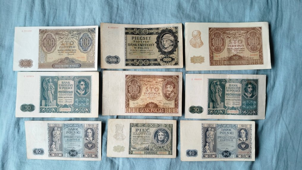 Polen. - 9 Banknotes - Various Dates  (Ingen mindstepris) #1.0
