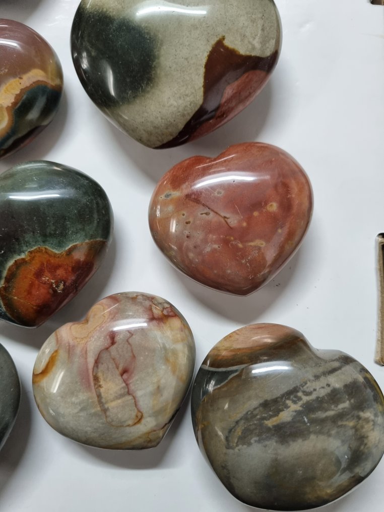Μεγάλη συλλογή με πολύχρωμες καρδιές από τζάσπερ, 8 - 5,6 εκ. Καρδιά- 1304 g #3.2