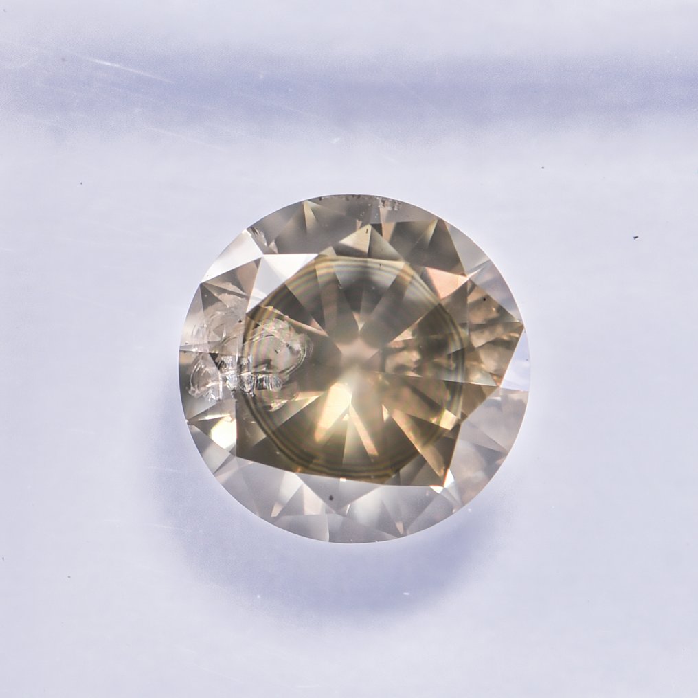 没有保留价 - 1 pcs 钻石  (天然色彩的)  - 1.01 ct - 圆形 - Fancy 稍帶棕色的, 绿色 黄色 - I1 内含一级 - 国际宝石研究院（IGI） - VG #4.3
