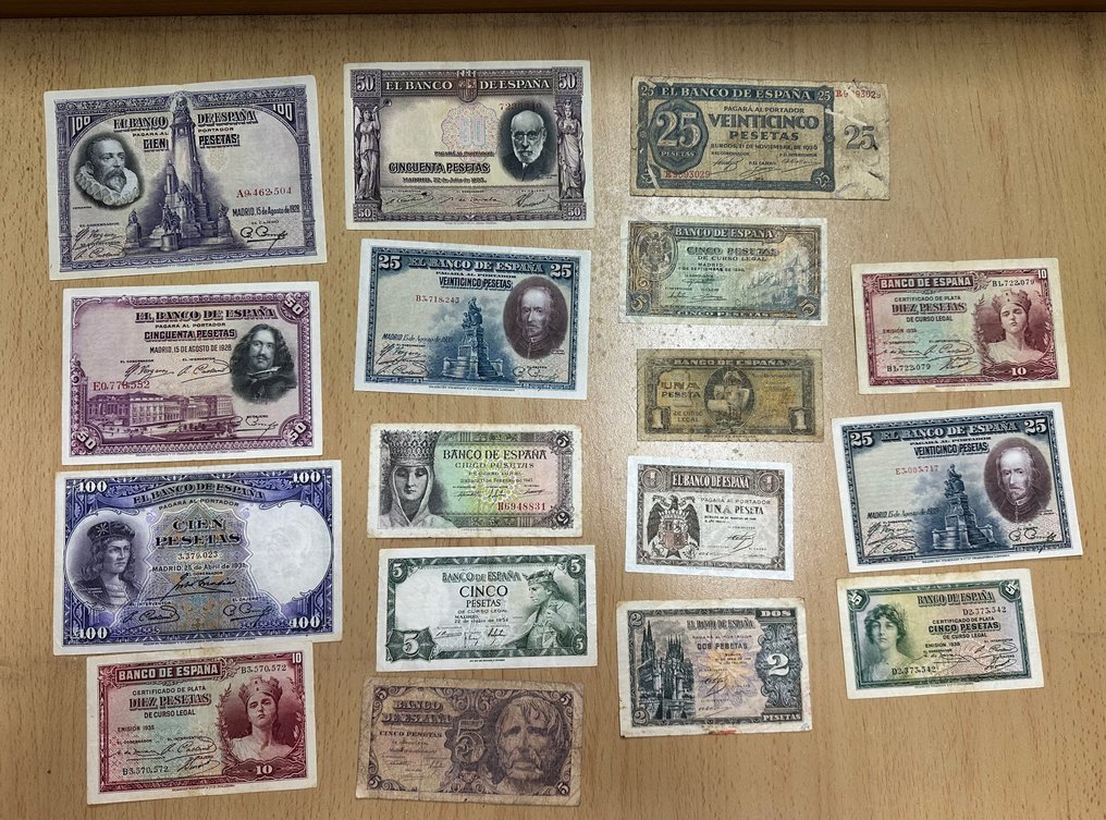 España. - 17 Banknotes - Various Dates (Sin precio de reserva) #1.0