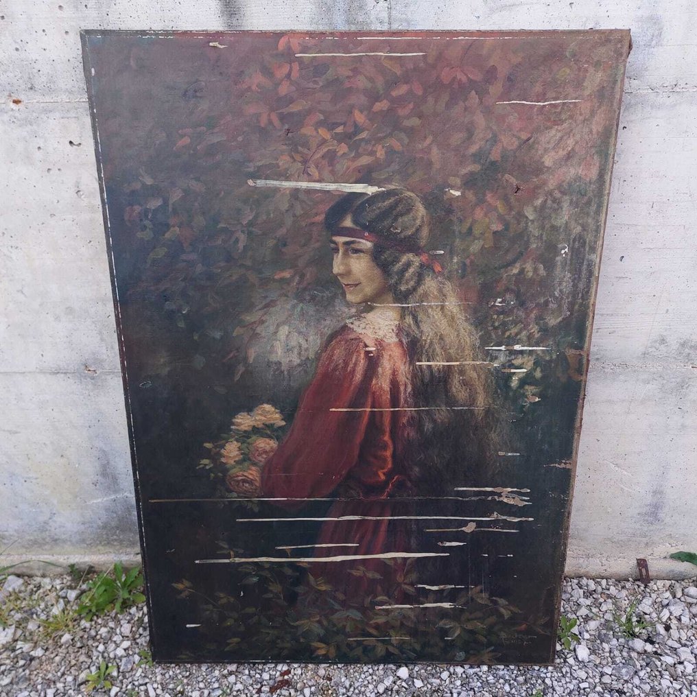 Γαλλική σχολή (XX) - Giovane donna con mazzo di rose - XL format #1.0