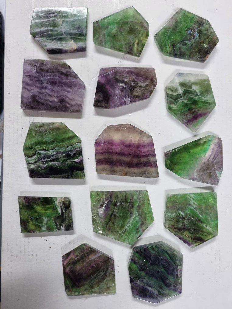 Stor sats med regnbågsfluoritskivor 6 - 5,1 cm - polerad- 692 g #1.0