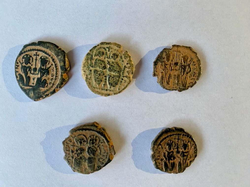 拜占庭帝国. Justin II (AD 565-578). Lot of 5 coins  (没有保留价) #1.0