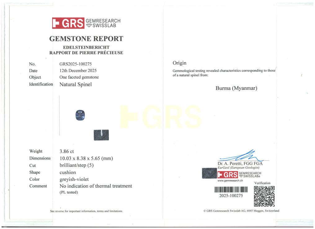 Ibolya Spinell  - 3.86 ct - Gem Research Swiss Lab (GRS) #2.1