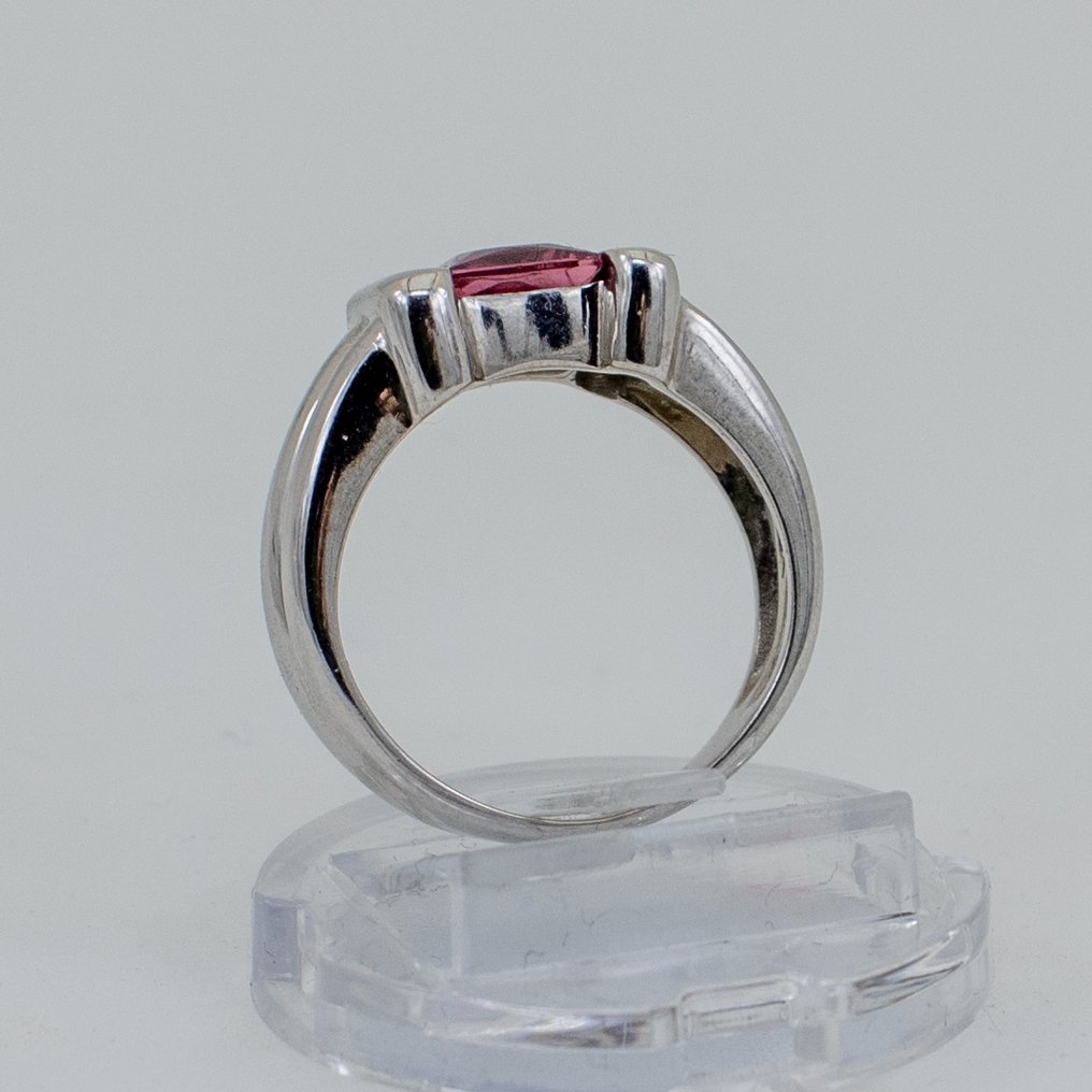 戒指 - 14K包金 白金 玫瑰榴石 - 奢华的气质 #2.1