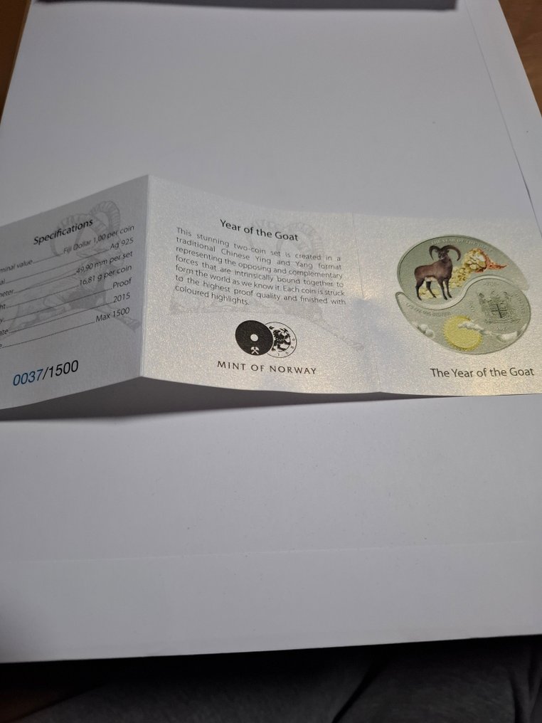 Fiji. 2015 Yin and Yang year of the Goat Proof colored 2X16,81g  (No reserve price) #3.2