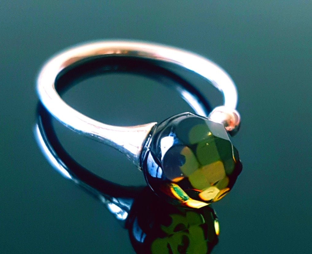 Μοναδικό δαχτυλίδι από φυσικό Βαλτικό κεχριμπάρι - Στρογγυλές πολύπλευρες χάντρες κεχριμπαριού - - Κεχριμπάρι  (χωρίς τιμή ασφαλείας) #1.0