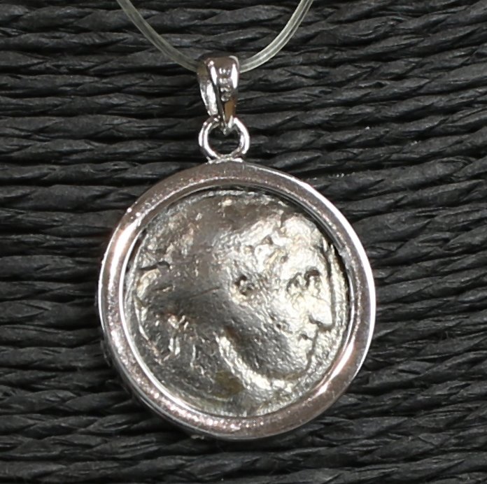 Moderne sølv Vedheng med antikk gresk Alexander den store drakme.  (Ingen reservasjonspris) #1.0