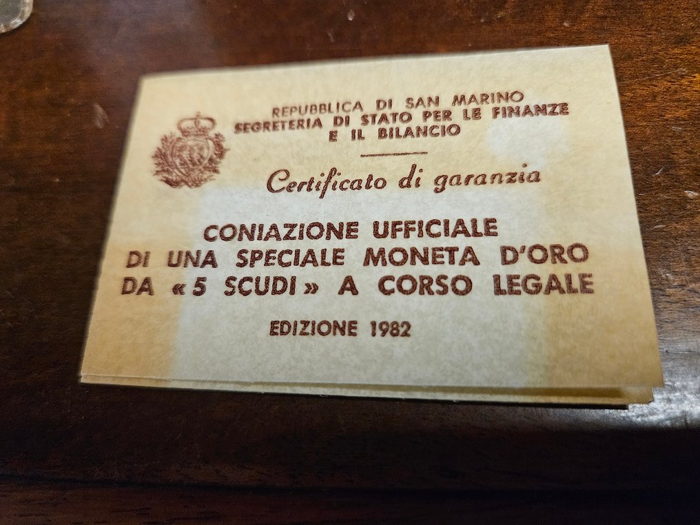 Σαν Μαρίνο. 5 Scudi 1982 - 15 gr Au #2.1