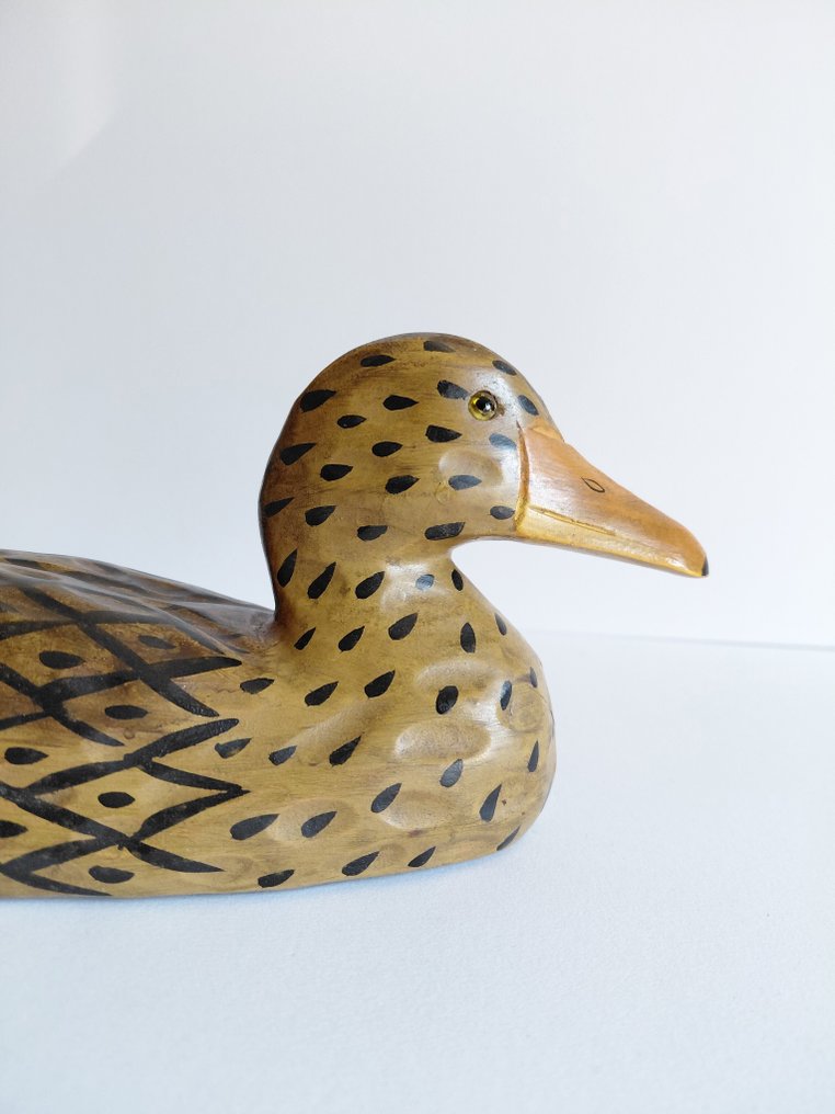 鸭子诱饵 - Période 1950-1970, peint main, sculpture 24.5 cm - 木 #4.3