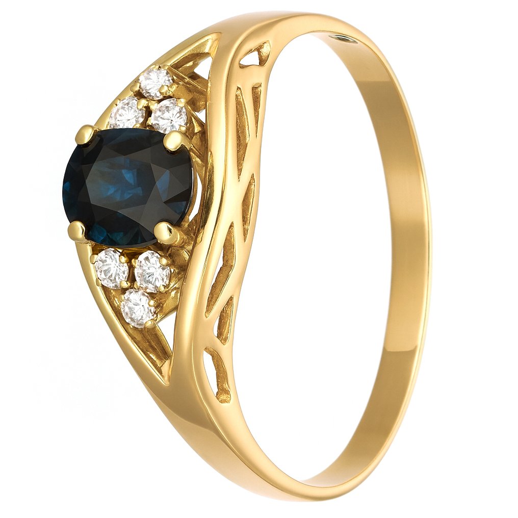 Δαχτυλίδι - 18 καράτια Κίτρινο χρυσό - 0.75ct. tw. Ζαφείρι - Διαμάντι #1.0
