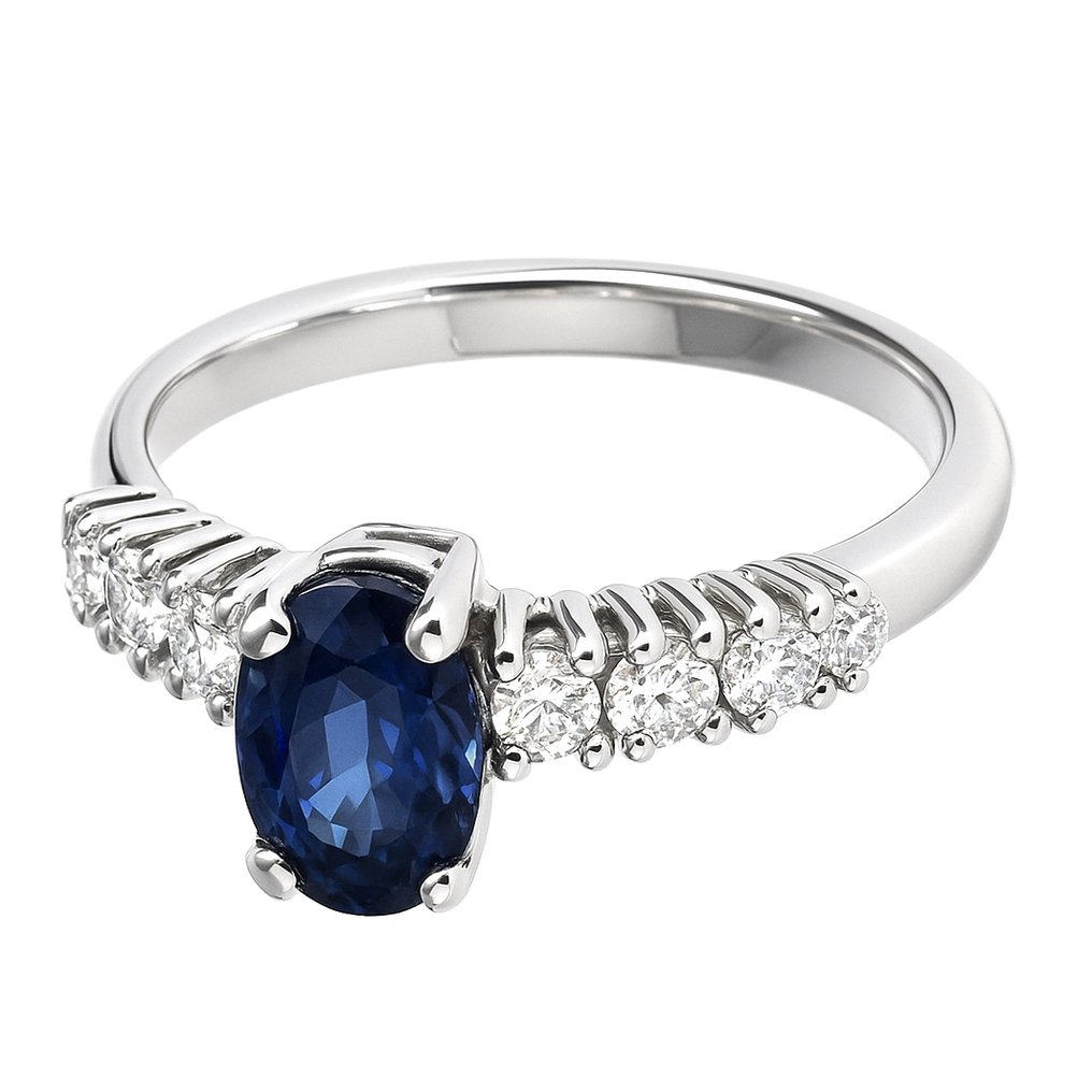 Ring - 18 karaat Witgoud -  1.53ct. tw. Saffier - Diamant #4.3