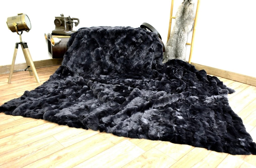 Dunkelgrau - Pelz - Decke  - 230 cm - 230 cm - King Size Rex Chinchilla #2.1