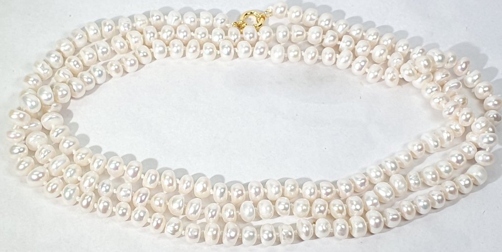 淡水天然珍珠 - 非常长 - 一等品质 - 宁静与安详 - 925纯银 - 项链 #4.3