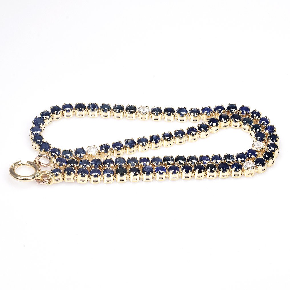 沒有保留價 - 手鈪 - 14 克拉 黃金 -  2.20ct. tw. 藍寶石 - 鉆石 - GFCO 证书 #1.0