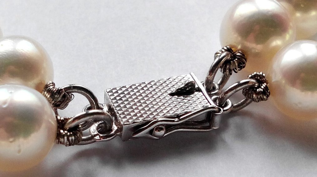 Κολιέ 18 kt λευκόχρυσο - Akoyaperlen έως 8 mm σε ελαφρύ χρωματικό βαθμό - διπλής σειράς #1.0