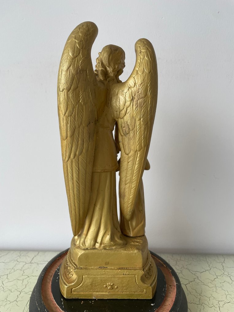 塑像, Beeld onder een stolp - Ange Gardien - 45 cm - 粗锌, 木, 玻璃 #4.3
